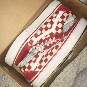 Red checkered old skool vans!